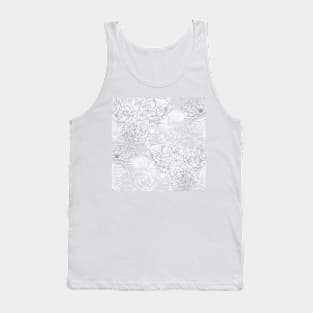 Grayscale Carnation Outline Pattern Tank Top